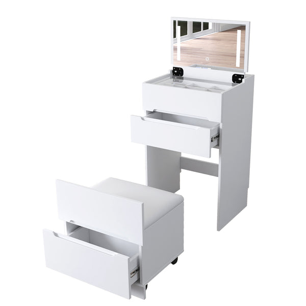 English Elm 3 3-in-1 Vanity Desk with Lighted Flip Mirror, Glass Top, Hidden Storage & Compact 3-Drawer Design W331P265782