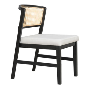 English Elm Rattan Back Armless Dining Chairs Upholstered Seat Rubberwood Frame Kitchen Set of 2 Black+Beige N842P400687B
