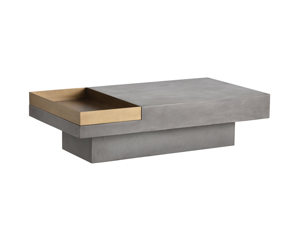Sunpan Quill Coffee Table with Unique Concrete Top and Antique Brass Tray for Stylish Living Spaces Rectangular - 51W x 27.5D x 13.5H
