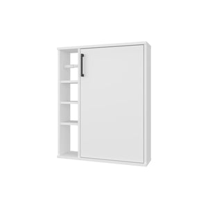 English Elm White Compact Bathroom Cabinet with Door and 4 Open Shelves, Sleek White Finish for Stylish Organized Storage B062P380057