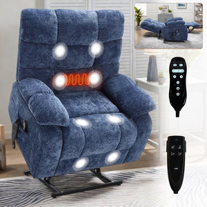 English Elm Lift Power Recliner Chenille Chair Dual Motor Massage Heat 350 Lb Capacity Living Room Blue W3224P288636