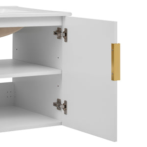 English Elm 30" Vintage Bathroom Vanity with Ceramic Sink — Wall-Mount MDF & Solid Wood Cabinet, Storage, Sleek Finish White N710P214100K