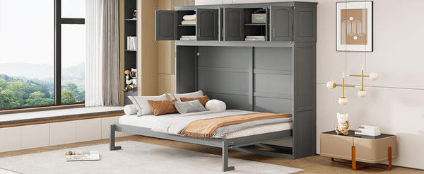 English Elm Full Size Murphy Wall Bed with Top Cabinet Storage for Studio or Guest Room LP006664AAE-1