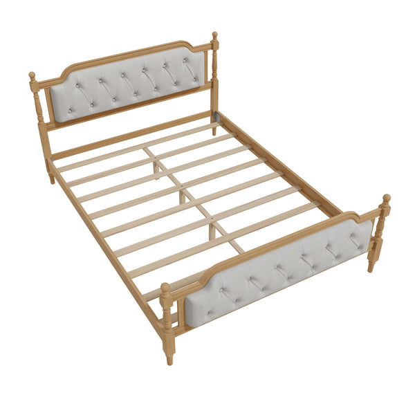 English Elm Traditional Solid Wood Bed Frame with Tufted Upholstered Headboard, No Box Spring Needed, Sturdy Support Walnut 83.1 L x 15.5 W x 5.1 H BS701P242647N