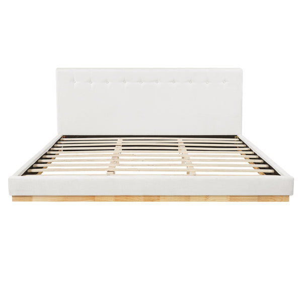 English Elm Solid Rubberwood King Platform Bed Tufted Upholstered Headboard Modern Bedroom Frame N769P387939W