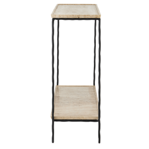 Boyles Modern Travertine Console Table with Unique Textured Tray Top and Durable Iron Base