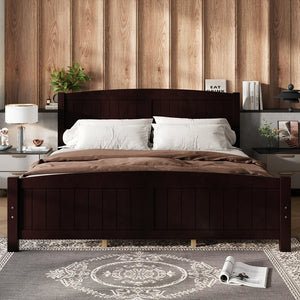 English Elm King Solid Wood Platform Bed with Slatted Support, Modern White Finish, No Box Spring Needed, Sturdy Design Espresso W1580P374317