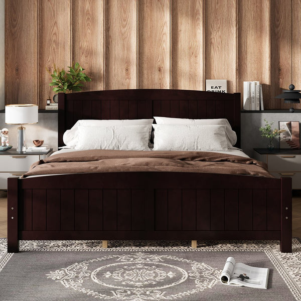 English Elm King Solid Wood Platform Bed with Slatted Support, Modern White Finish, No Box Spring Needed, Sturdy Design Espresso W1580P374317