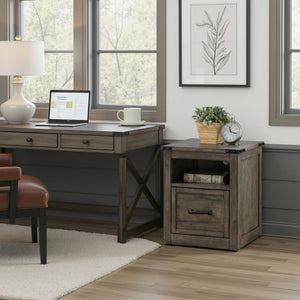 English Elm Storehouse Industrial Rustic File Cabinet Smoked Grey Hardwood with Iron Rivet Hardware B108P468548