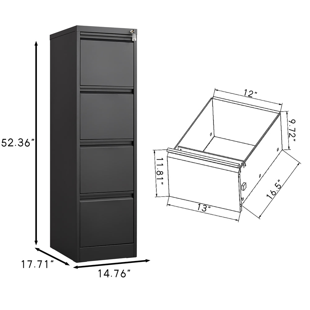 English Elm 3 Drawer Locking Steel File Cabinet Narrow Powder Coated Build for Home Office W1247P173378