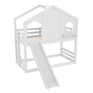English Elm Full Bunk Bed with Trundle Bookshelf Storage Pine Frame Car Design for Kids Light White W1580S00464
