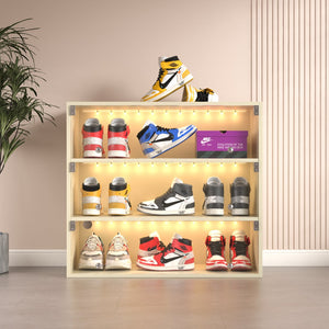 English Elm Off White Led Shoe Box Display Cabinet - 3-Tier Glass Door Storage For 6 Sneakers With Lights W1320P183134