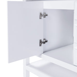 English Elm 36-inch white bathroom vanity without sink — solid wood frame, 1 cabinet, 3 drawers, quiet hardware, shelf W509P347341