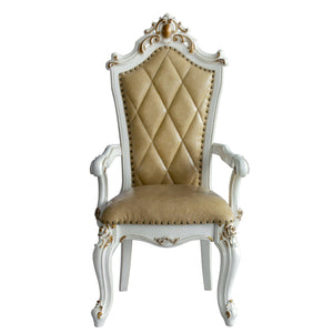 English Elm Butterscotch Tufted Arm Chairs Set of 2 – Antique Pearl Finish, Queen Anne Legs, Scalloped Apron Elegance B062P186414