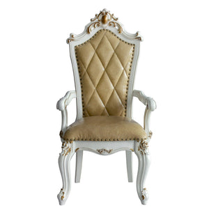 English Elm Butterscotch and Antique Pearl Tufted Arm Chairs ( Set Of 2)