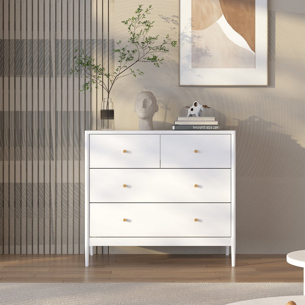 English Elm White Classic 4-Drawer Kids Dresser – Solid Poplar & Engineered Wood, Child-Safe, Anti-Tip, 35.4" Wide Storage Appeal W808P298011