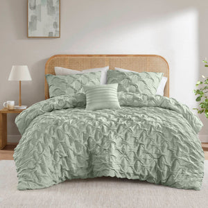 JLA Home Comfort Spaces - Diamond Diamond Pucker Woven Comforter Set with Ruched Ogee Pleat, Crinkle Texture, OEKO-TEX Certified Breathable Luxury Green AM10-0166