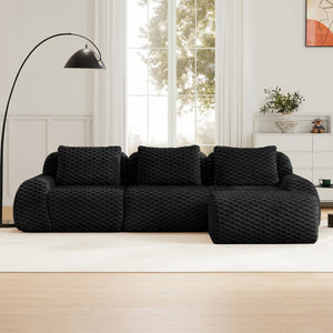 English Elm 114" Modular L-shaped Sectional Sofa Flannelette Fabric Deep Seat Ottoman Living Room W714S01533
