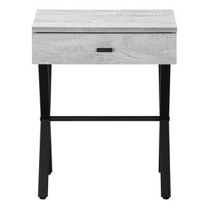 English Elm Accent Table Rustic Wood-Look End Table with Black Metal X Base, Nightstand with Drawer for Living Room Grey 22 L x 14 W x 7 H B2710P219288