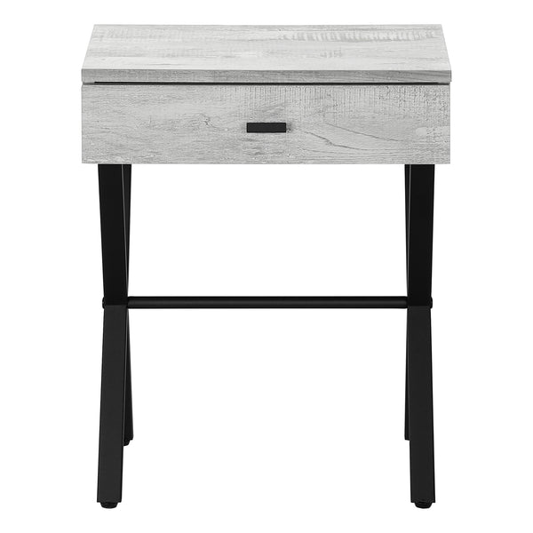English Elm Accent Table Rustic Wood-Look End Table with Black Metal X Base, Nightstand with Drawer for Living Room Grey 22 L x 14 W x 7 H B2710P219288