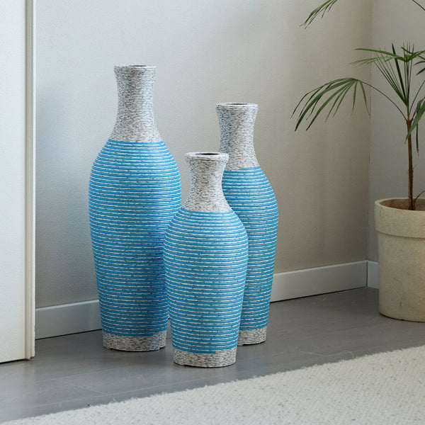 English Elm Desktop PVC Vase Set of 3 Decorative Tall Floor and Table Vases—Modern Durable Artful Accents for Home White+Blue W2796P261477