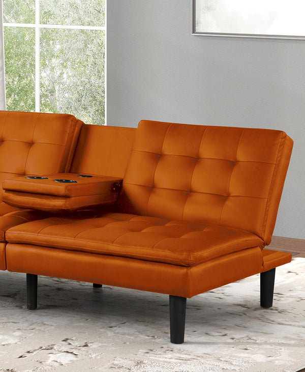 English Elm Contemporary Microfiber Futon Sofa Converts to Bed with Chrome Legs, Compact Space-Saving Design, Durable Upholstery Orange 44 L x 37 W x 15 H B2741P363839
