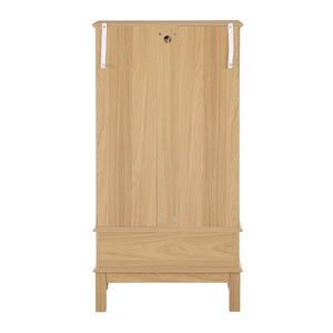 English Elm Curio Lighted Glass Display Cabinet with Adjustable Shelves, Vintage Drawer & Carved Metal Handle, Dark Finish Light Oak W2275P199814
