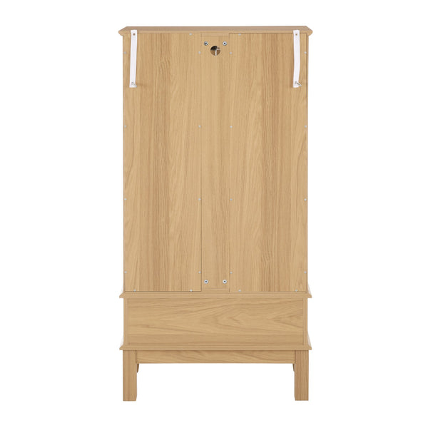 English Elm Curio Lighted Glass Display Cabinet with Adjustable Shelves, Vintage Drawer & Carved Metal Handle, Dark Finish Light Oak W2275P199814