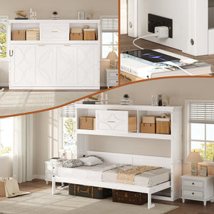 English Elm Twin Size Murphy Bed With Charging Station & Storage Drawer – Stylish, Space-Saving Solution! N7090004019K-GIGA