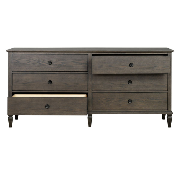 JLA Home Madison Park Signature - 6-drawer wood dresser with classic molding, turned legs, metal knobs, smooth glides, anti-tip safety Antique Brown MPS137-0316
