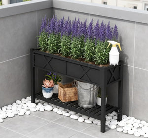 English Elm Outdoor Raised Planter Box with Drainage Reservoir for Herbs Vegetables Balcony T3971P422280