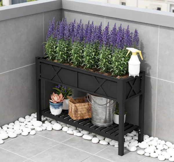 English Elm Outdoor Raised Planter Box with Drainage Reservoir for Herbs Vegetables Balcony T3971P422280