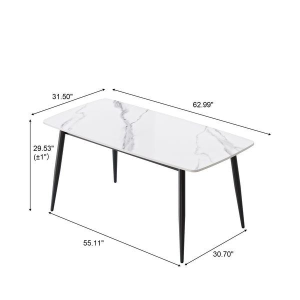 English Elm 62.99" Modern Artificial Stone Dining Table With Black Metal Legs – Stylish Seating For 6 People W1535S00497