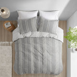 INK+IVY Kara  3 Piece Cotton Jacquard Duvet Cover Set II12-1273 Gray