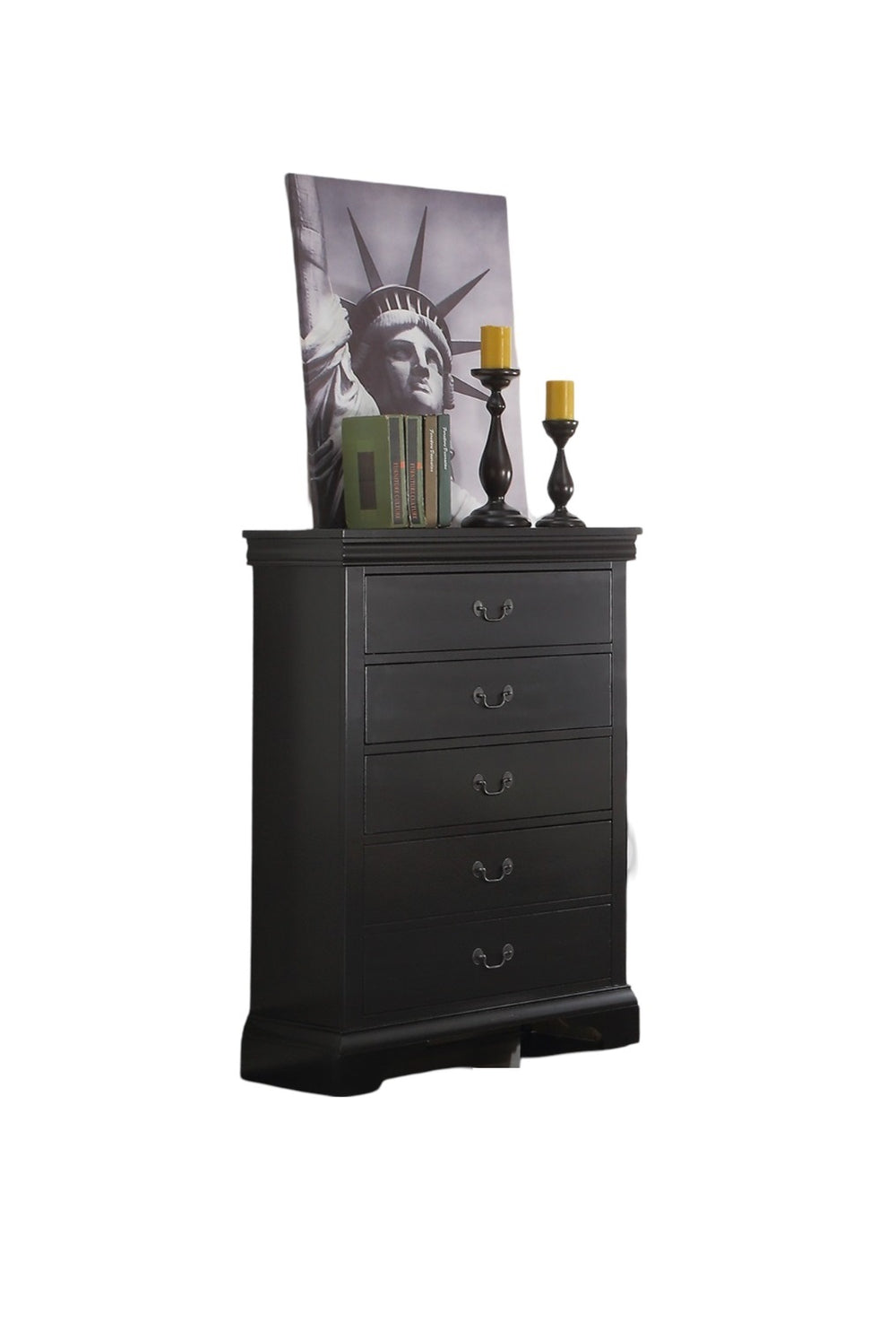 English Elm Elegant Black Chest of Drawers 5-Drawer Tall Storage 32x15x47" Plywood Bedroom Organizer, Sleek B011P238911