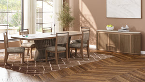 English Elm Dining Table Toffe Rope Base Beige Solid Wood & MDF 18" Leaf Expands to 98" Oak Veneer, Transitional Design B2699S00079