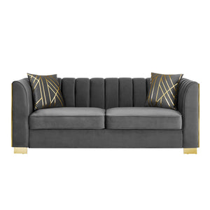 English Elm 81" Tufted Velvet Chesterfield Sofa with Gold Steel Legs for Elegant Living Rooms W1191S00064