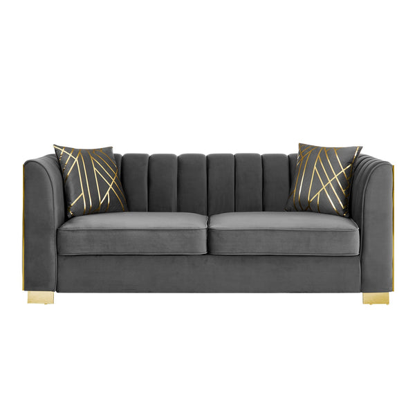 English Elm 81" Tufted Velvet Chesterfield Sofa with Gold Steel Legs for Elegant Living Rooms W1191S00064