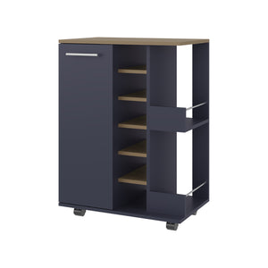 English Elm Carefree Two-tone Bar Cabinet with Bottle Racks and Open Side Shelves for Modern Living B128P387091