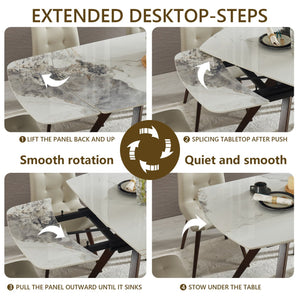 English Elm Retractable Sintered Stone Extendable Dining Table Seats 8 Modern Minimalist Base W5630P456161