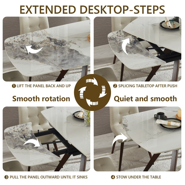 English Elm Retractable Sintered Stone Extendable Dining Table Seats 8 Modern Minimalist Base W5630P456161