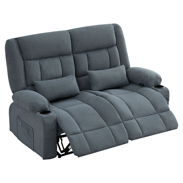 English Elm Recliner Oversized Manual Loveseat with Cup Holders and Side Pocket, Ergonomic 150° Recline, 600lb Capacity Blue W1521S00075