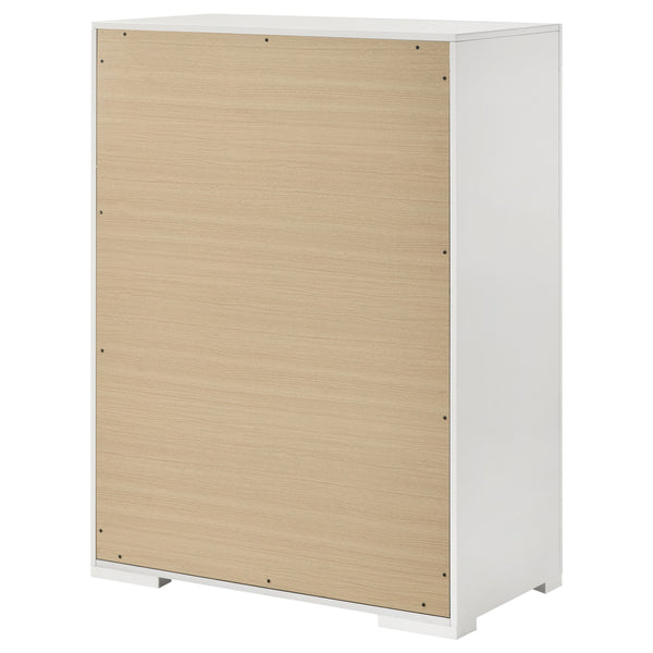 English Elm Pierce Five Drawer Chest with Diamond Emboss Texture and Sleek Contemporary Bedroom Storage Gloss White B062P447671