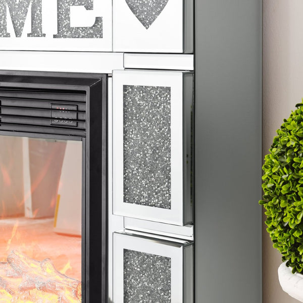 English Elm W 46" Acrylic Diamond Mirror Electric Fireplace Cabinet With 3D Led Flames & Stylish Dual Heat Settings W1005S00004-GIGA