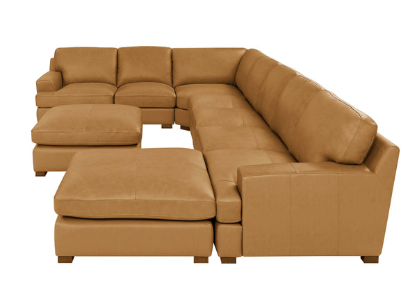 English Elm Leather Match Modular Sectional Sofa Top Grain Upholstered L Shaped Living Room Ginger B2748S00031