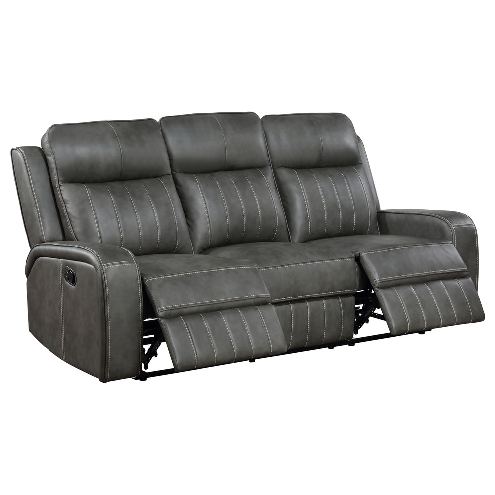 English Elm Forrest Grey 2-Piece Motion Reclining Sofa Set - Modern Faux Leather Channel Tufted Gray Comfort Lounge B062S01274