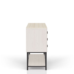 English Elm Vanilla Cream Oak Server with Metal Base, Soft‑Close Doors & Drawers, 3 Drawers 2 Doors Storage Finish B2699P296296