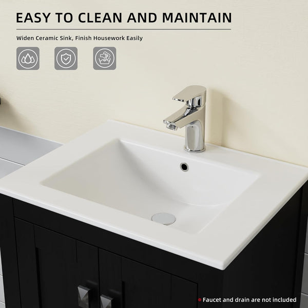 English Elm Goodyo 20" Bathroom Vanity Sink Combo Black Water-Grain Ripple Cabinet with White Ceramic Top, Soft-Close D16393346
