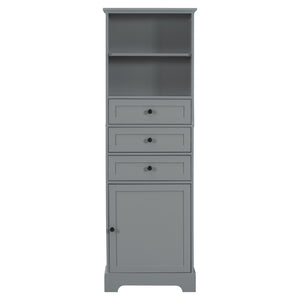 English Elm Gray Tall Storage Cabinet with 3 Drawers, Adjustable Shelves, Anti-Dump Device for Bathroom Office Home Organizing 42x23.75x6.5 WF323347AAE