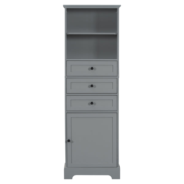 English Elm Gray Tall Storage Cabinet with 3 Drawers, Adjustable Shelves, Anti-Dump Device for Bathroom Office Home Organizing 42x23.75x6.5 WF323347AAE